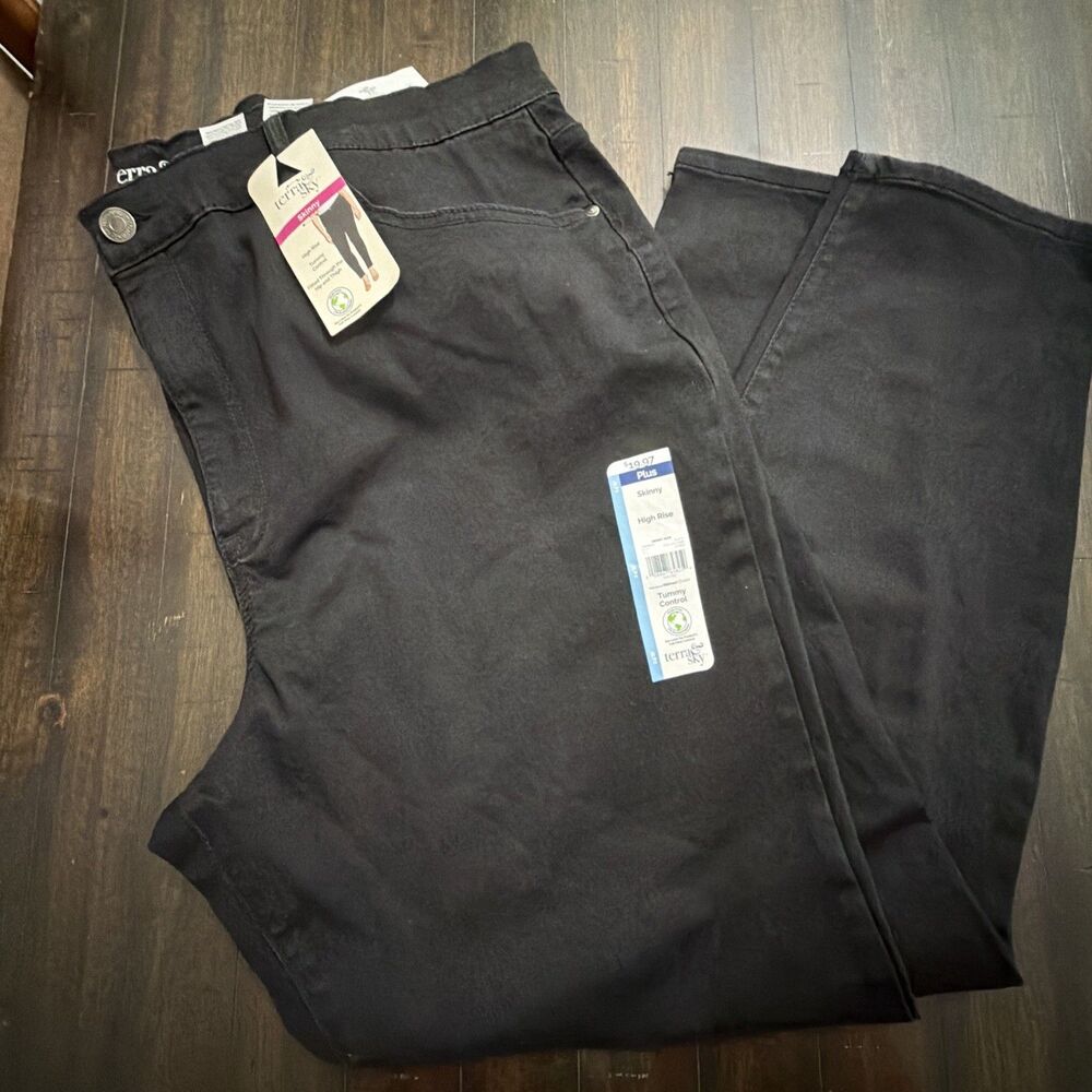 Terra & Sky Women's Plus Size 24W Skinny High Rise Jeans Solid Black New
